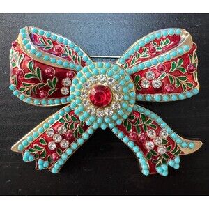 Vintage Magnificent Art Nouveau Bow Motifs Gold Tone Brooch Pin B49